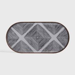 SLATE LINEAR SQUARES GLASS TRAY OBLONG M