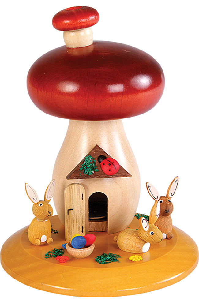 Richard Glaesser Incense Burner   Mushroom with Bunnies   5 quotH x 4 quotW x 4 quotD   Farmhouse   Holiday Accents And Figurines   by Alexander Taron  Houzz