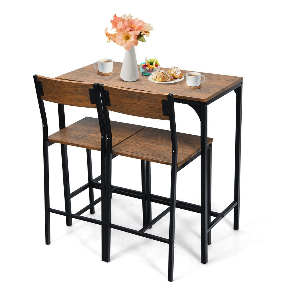 3 Pieces Black Bar Table Set with 2 Stools