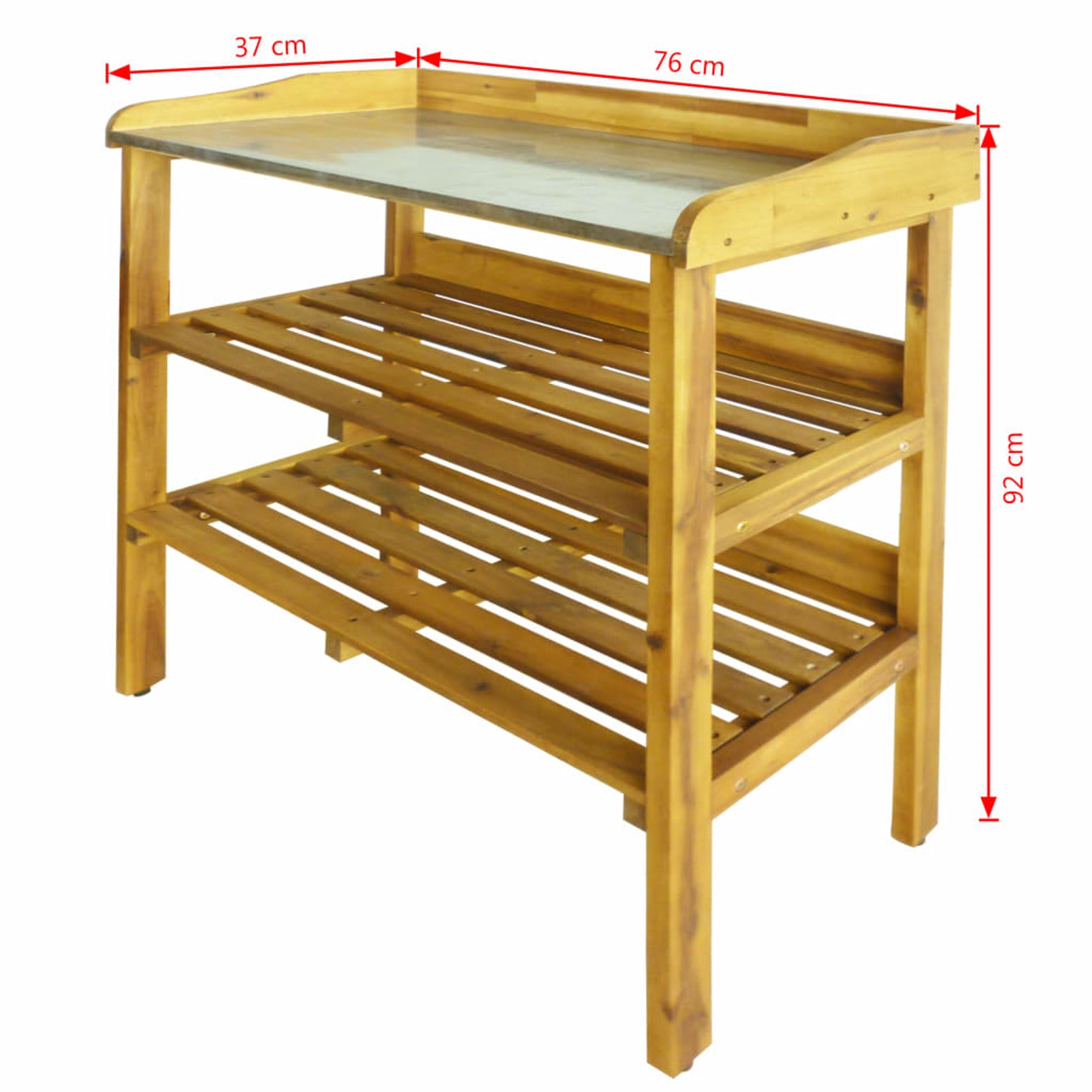 Abody Potting Bench with 2 Shelves Solid Acacia Wood and Zinc