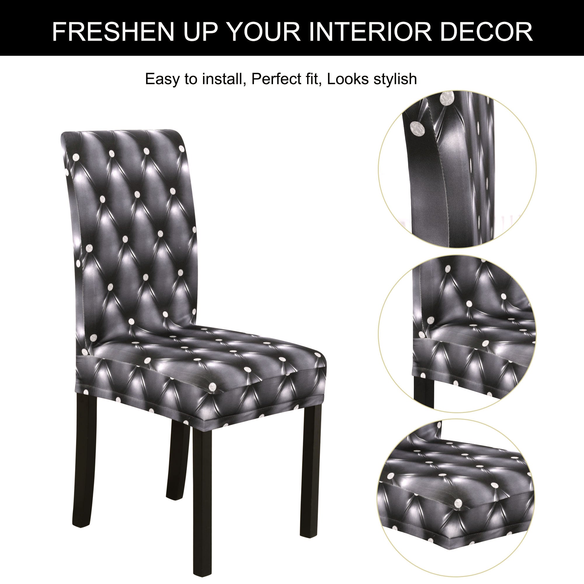 Unique Bargains Stretch Polyester Dining Chair Covers Set of 6, Dark Gray