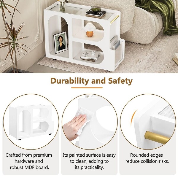 Mobile End Table with Lockable Wheels，Open Organizer