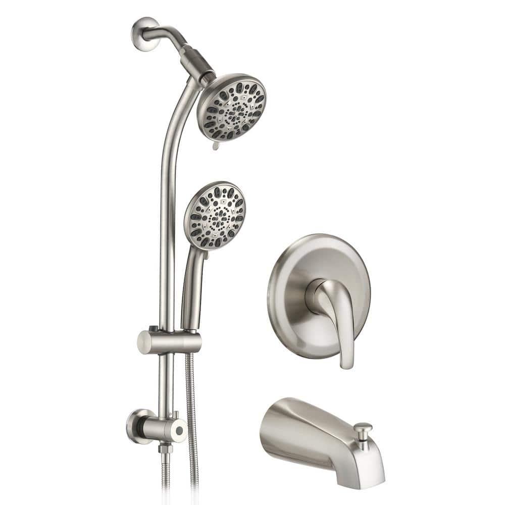 YASINU SingleHandle 7Spray Settings Round Tub and Shower Faucet with Dual Shower Heads in Brushed Nickel