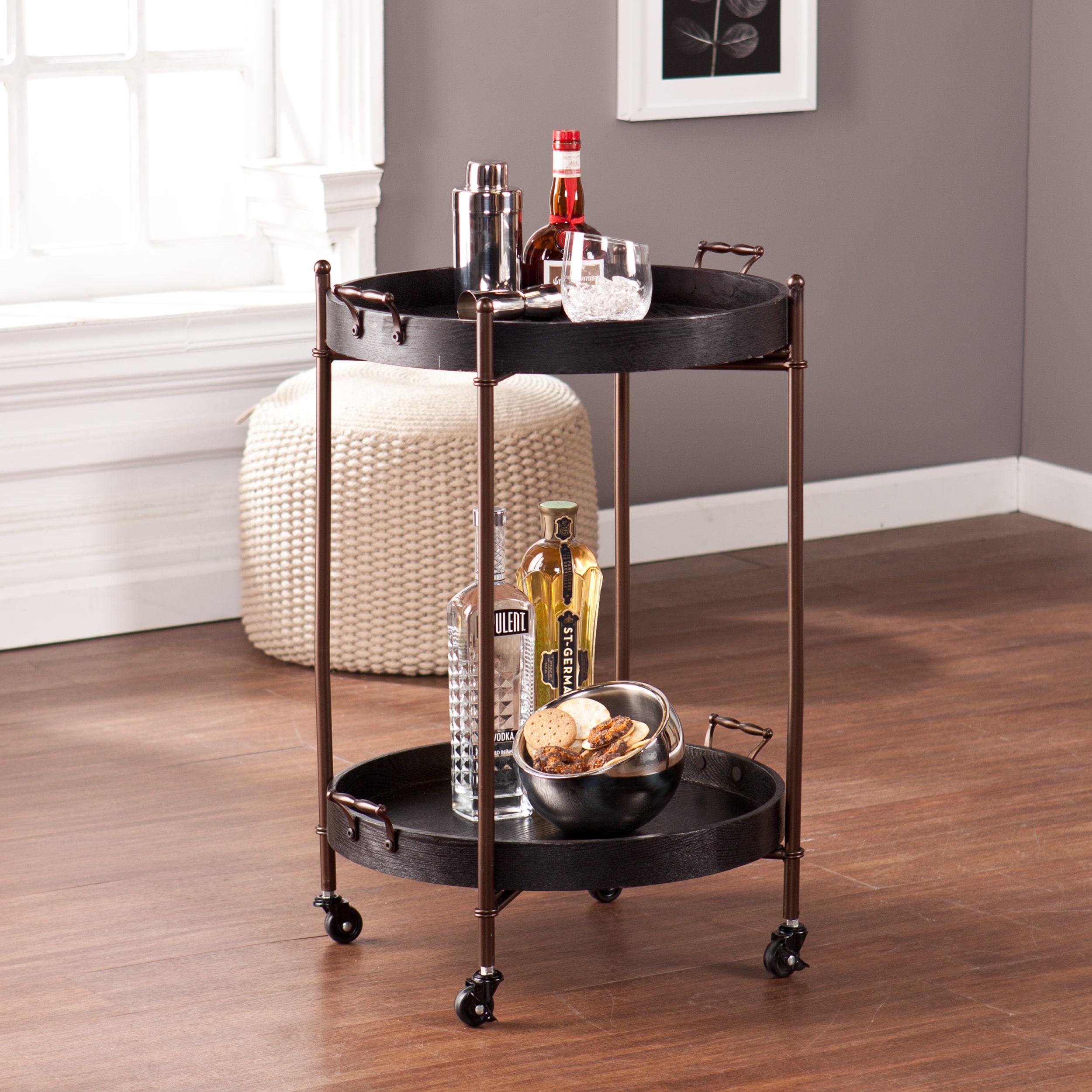 SEI Furniture Arnaud Black 2-Tier Round Butler Table