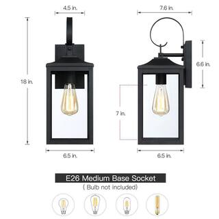 TRUE FINE Citadel 1-Light 18 in. Black Outdoor Wall Lantern Sconce Light TD130005OT