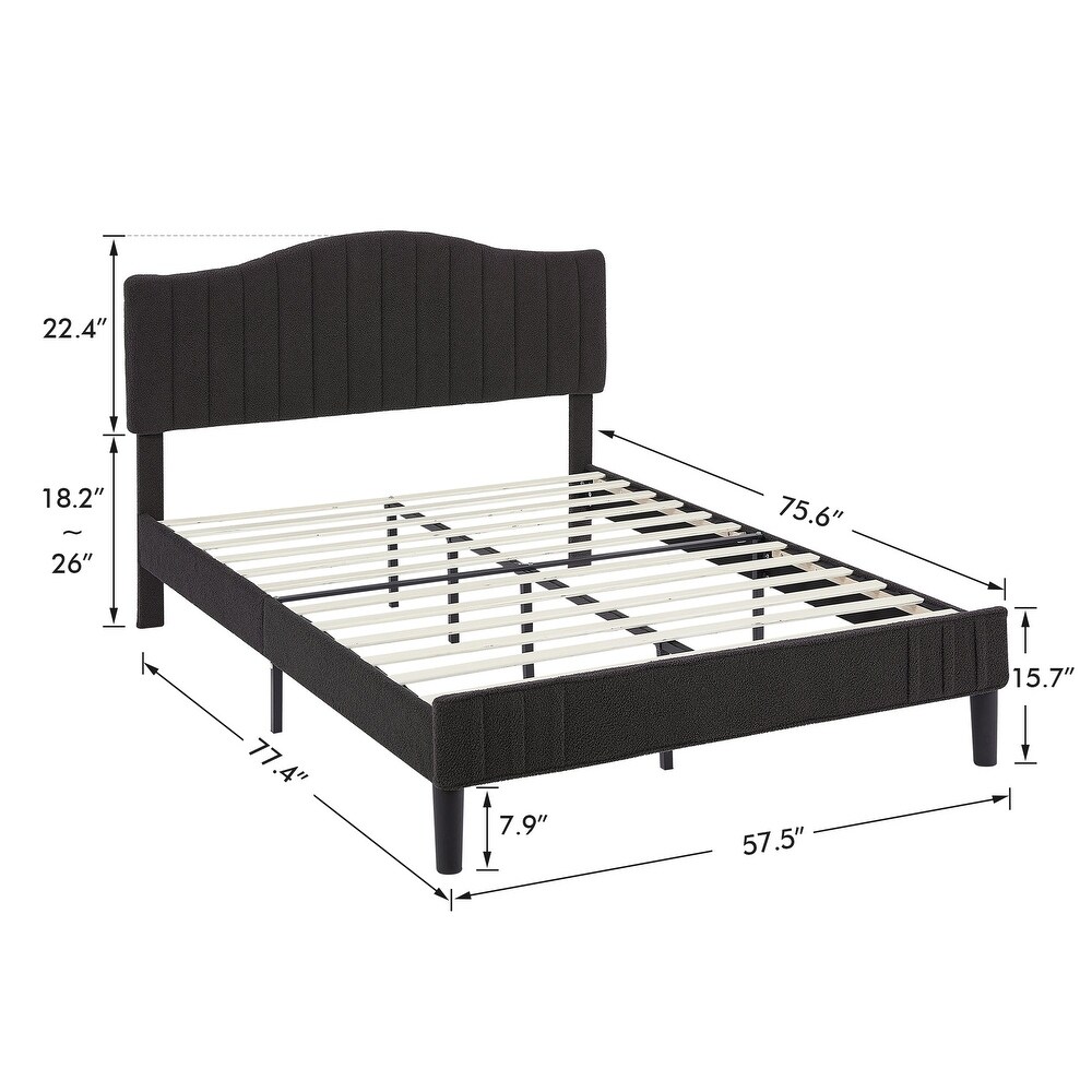 VECELO Height Adjustable Upholstered Bed Frame Wood Slat Twin Full Queen Size Bed