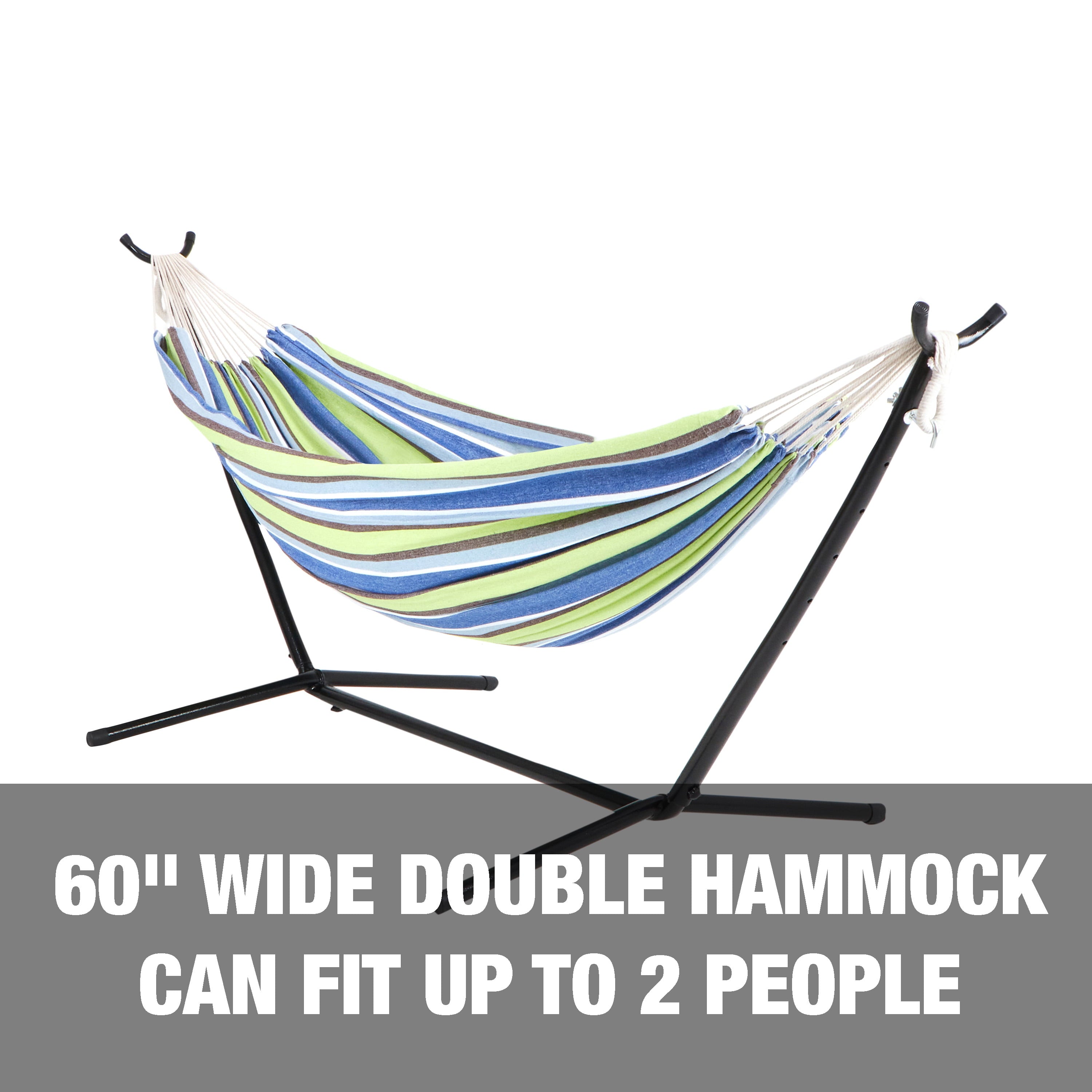 Bliss Hammocks Double Hammock w/ Space Saving 9ft. Stand & Premium Carry Bag - Garden Stripe, 78" L x 60" W