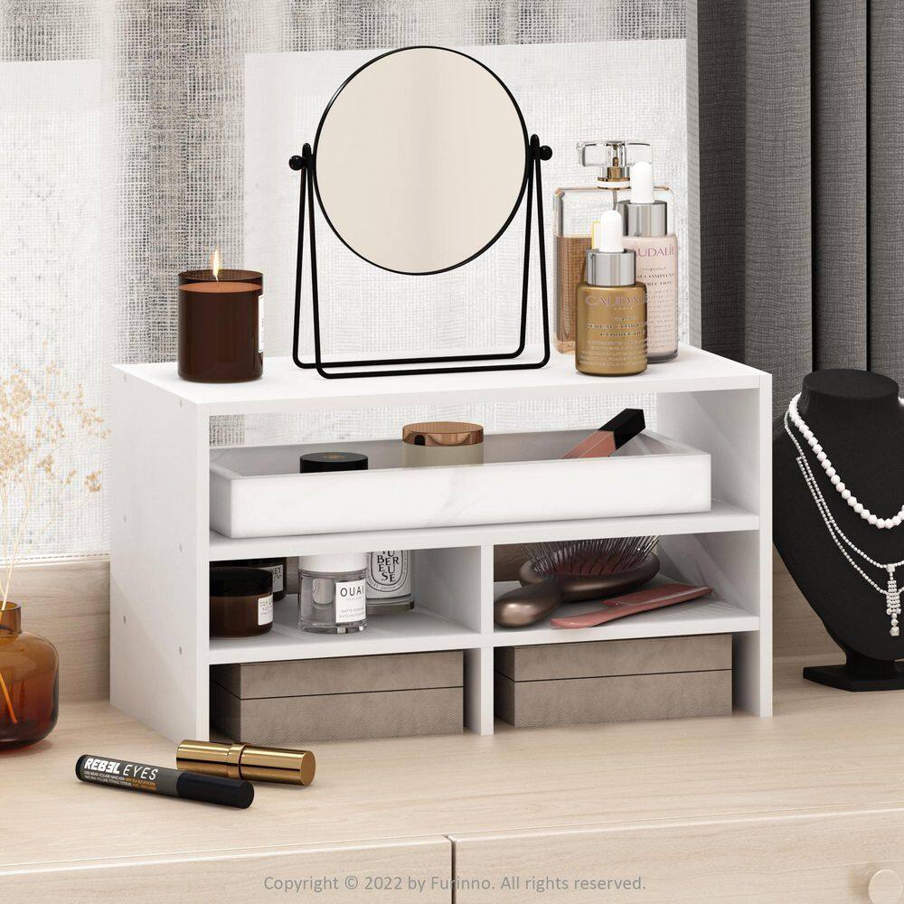 Furinno Hermite White Desk Top Organizing Shelf Bookcase 20316WH