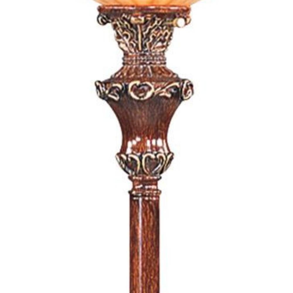 HomeRoots 431805 69 in. Faux Wood Torchiere Floor Lamp with Brown Stained Glass Bell Shade&#44; Brown