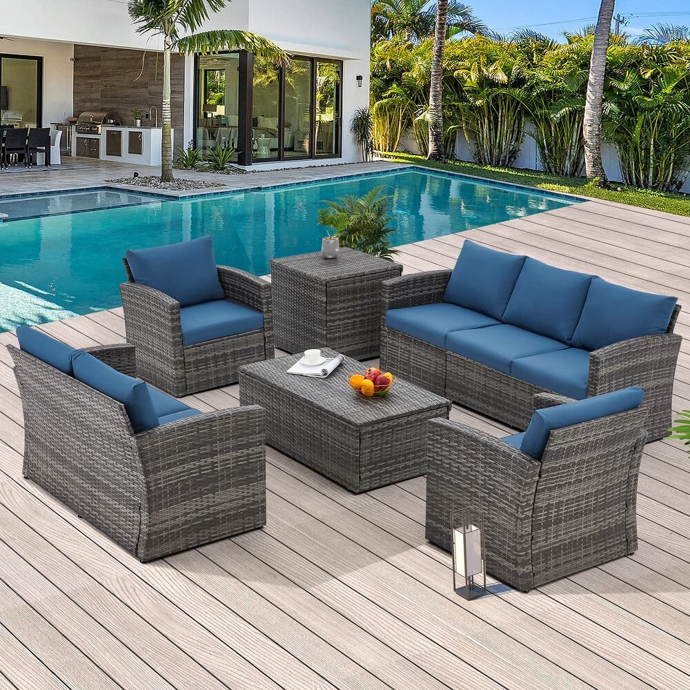 AECOJOY 7 Pieces Patio Sectional Sofa Outdoor Wicker Furniture Set