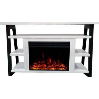 Hanover Industrial Chic 53.1 in.W Freestanding Electric Fireplace TV Stand in White and Black with Enhanced Log Display FS5332-1BWTL3