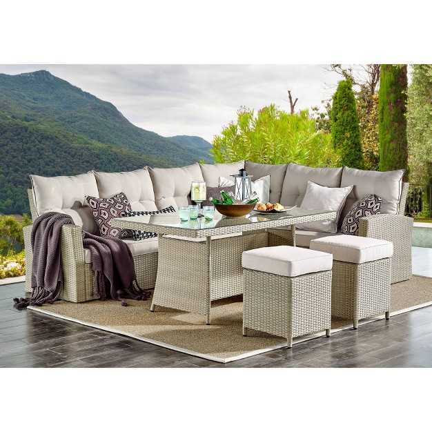 3pc All weather Wicker Canaan Large Outdoor Sectional Sofa With Cushions Brown Alaterre Furniture