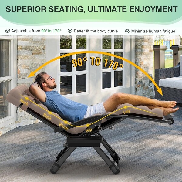 Oversized Zero Gravity Chair，Lounge Chair w/Removable CushionandHeadrest，Reclining Patio Camping Chair for Indoor Outdoor