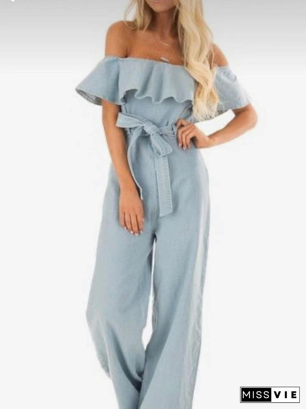 Women'S Jumpsuits One-Shoulder Ruffled Belted Jumpsuit