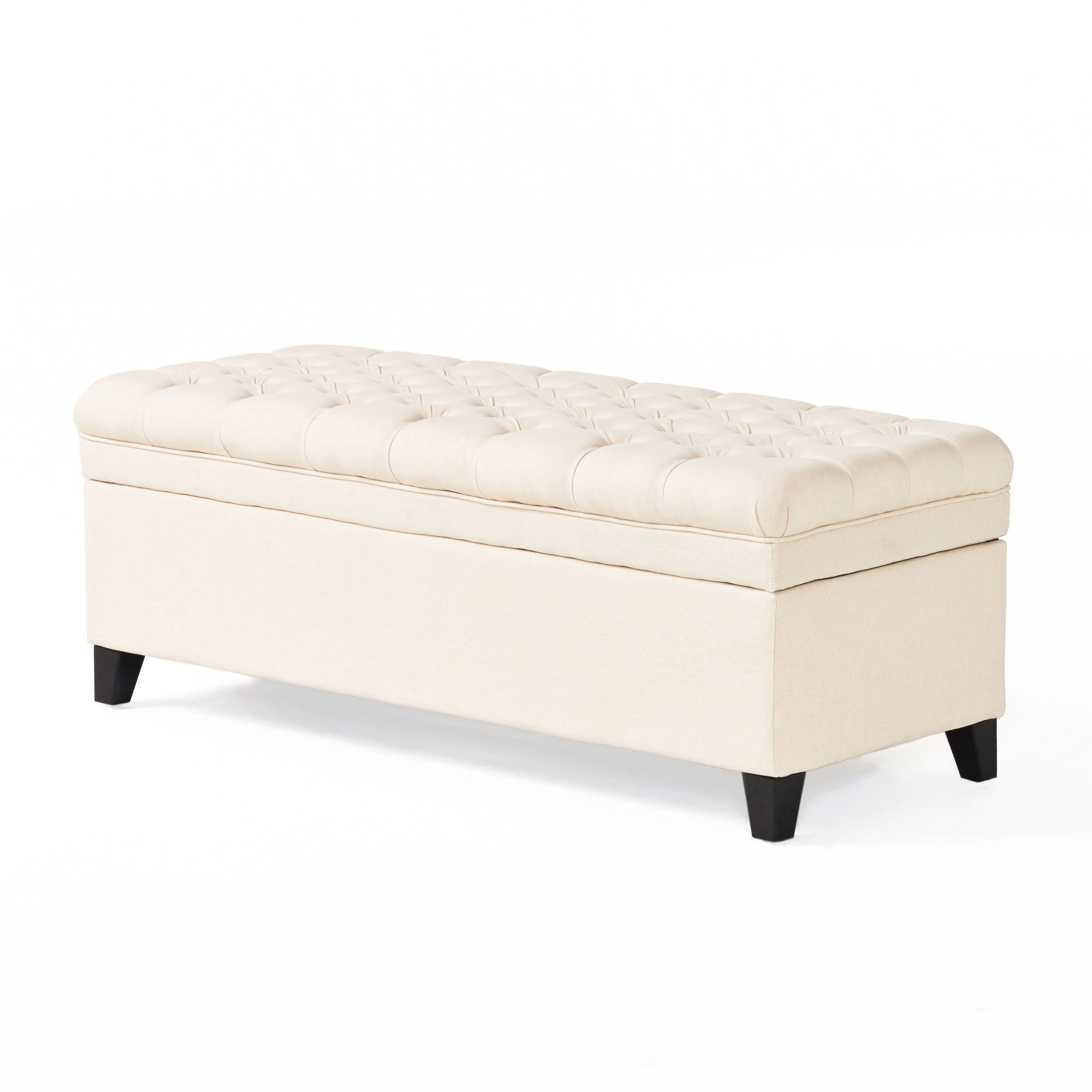 Sheffield French Style Beige Fabric Tufted Storage Ottoman Bench