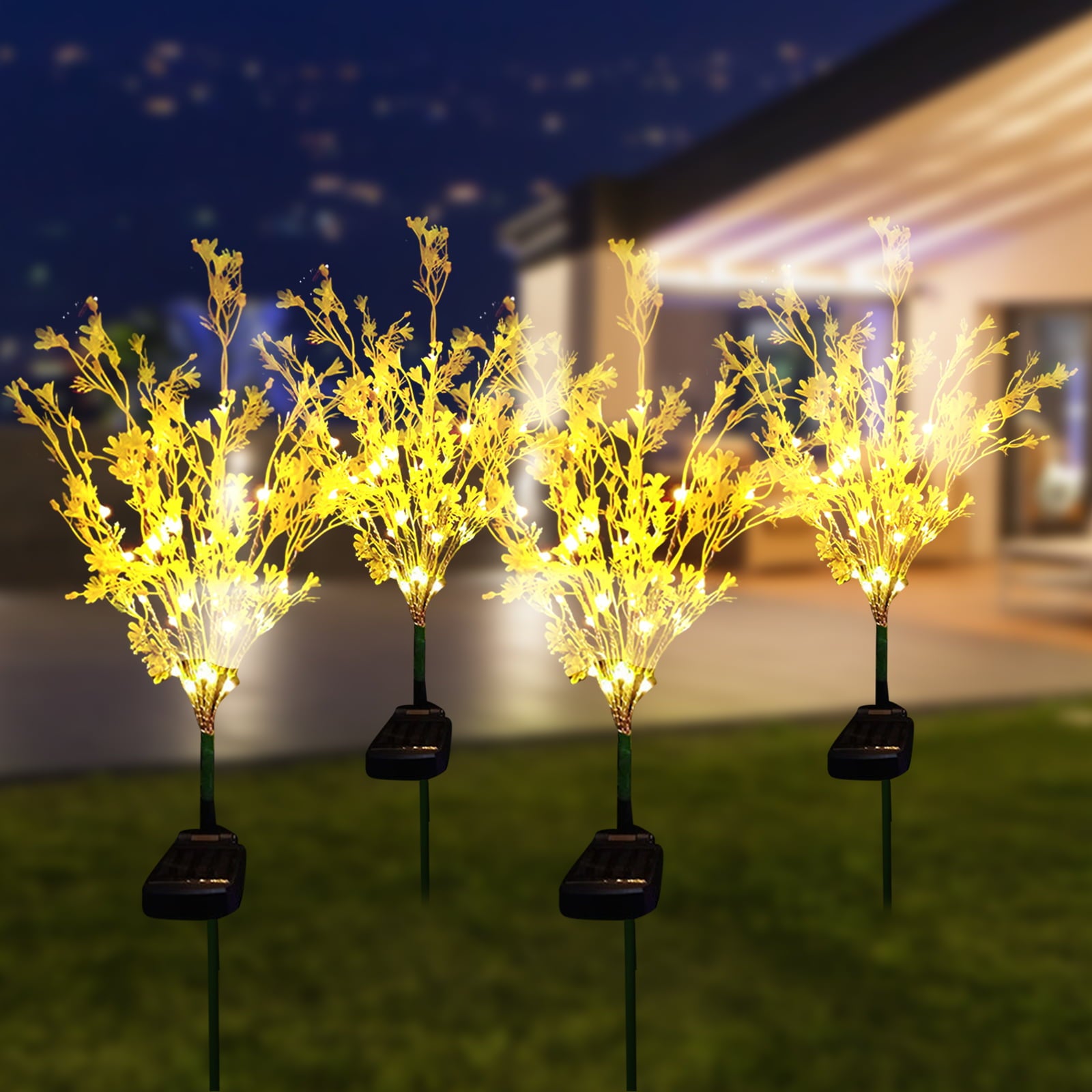 Outdoor Solar Flower Lights Canola Flowers Solar LED Garden Stake Lights IP65 Waterproof Adjustable for Patio 2Pack