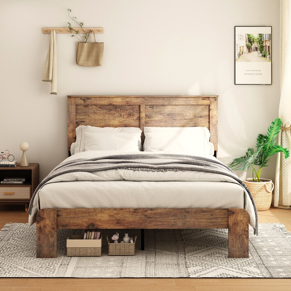 Wood Platform Bed Frame Large Under Bed Storage and Noise Free