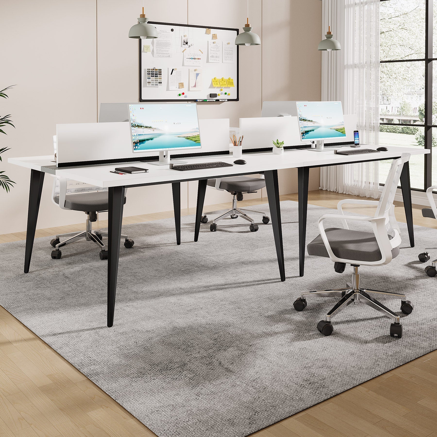 2 Person Computer Desk, Square Office Desk With Power Outlet