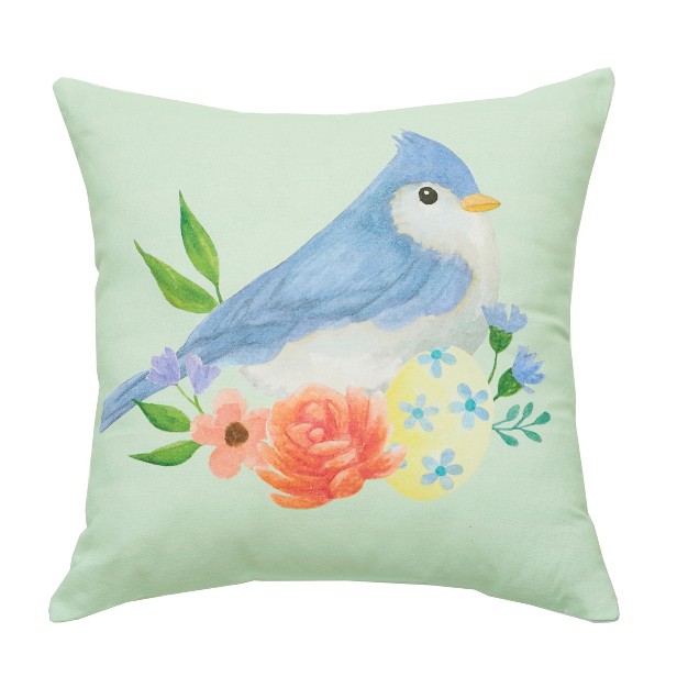 X 18 quot Green Floral Bird Woven Throw Pillow