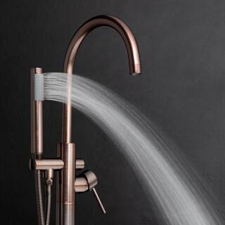 AKDY 2-Handle 45.47 in. Freestanding Floor Mount Tub Faucet Bathtub Filler with Hand Shower in Brushed Bronze TF0049