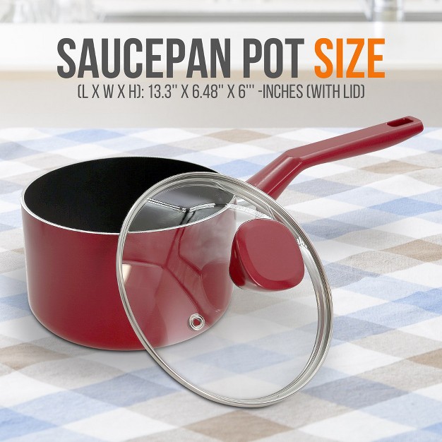 Nutrichef Saucepan Pot With Lid Non stick High qualified Kitchen Cookware With See through Tempered Glass Lids 2 Qt