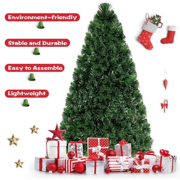 Costway 5Ft PreLit Fiber Optic PVC Christmas Tree Metal Holiday