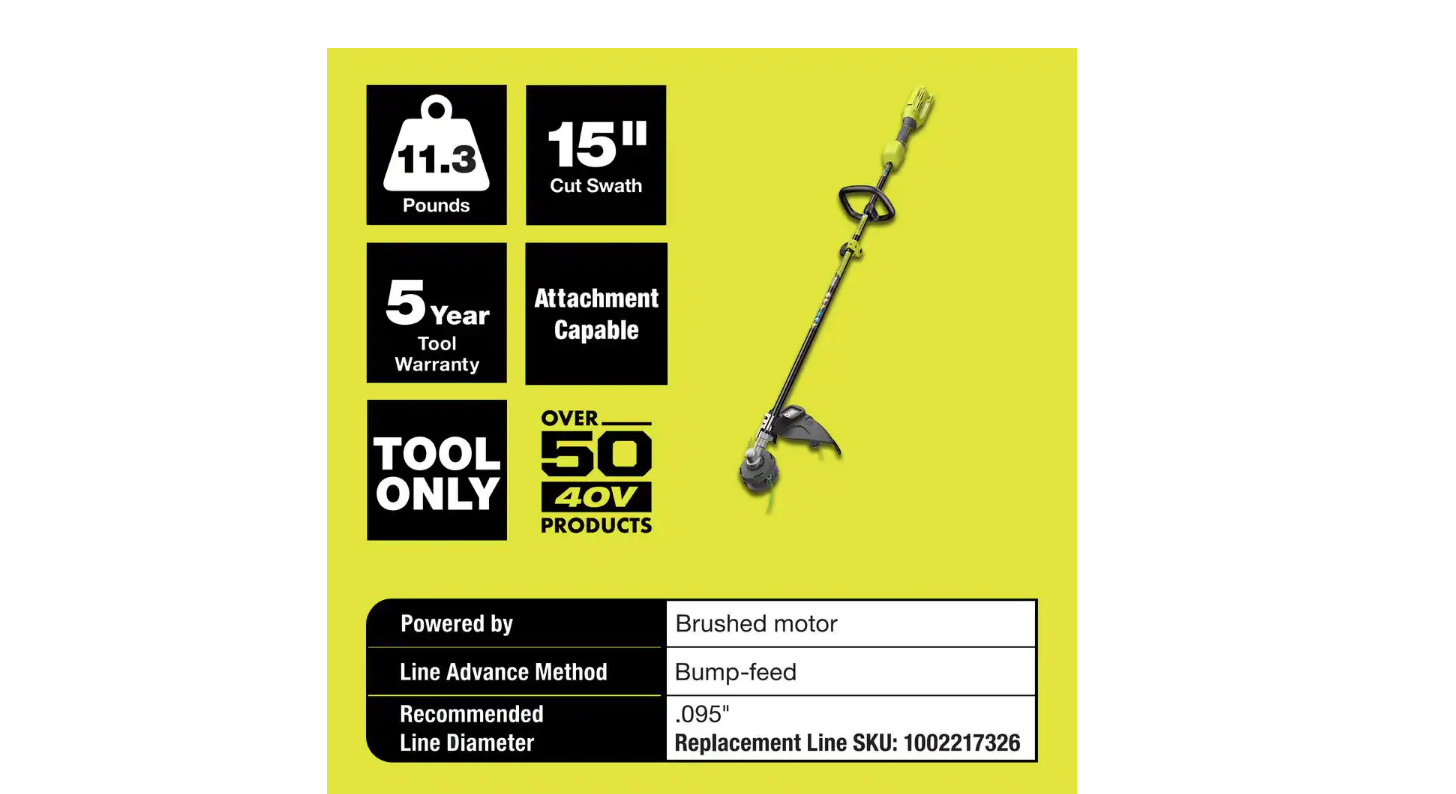 RYOBI RY40205BTL 40V Expand-It Cordless Battery Attachment Capable String Trimmer (Tool Only)