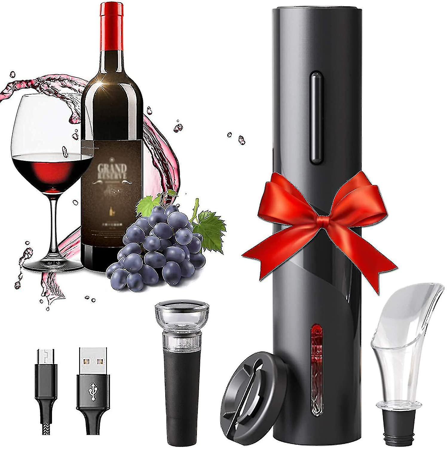 Wine Opener Set， Electric Corkscrew， Includes Foil Cutter， Wine Pourer And Vacuum Wine Cap