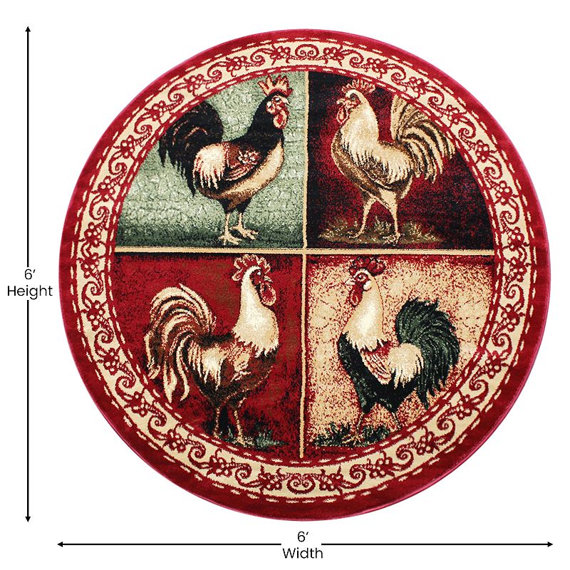 Masada Rugs Masada Rugs 5'x5' Round Rooster Design Area Rug - Design L379