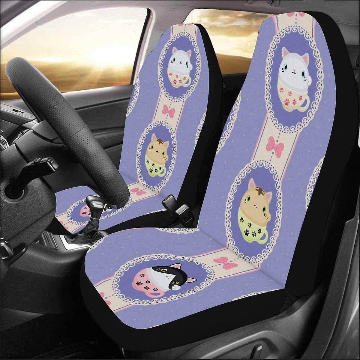 Set Of 2 Car Seat Covers Cute Tea Mug Neko Cats In Laced Frames Universal Auto Front Seats Protector Fits For Car，suv Sedan，truck