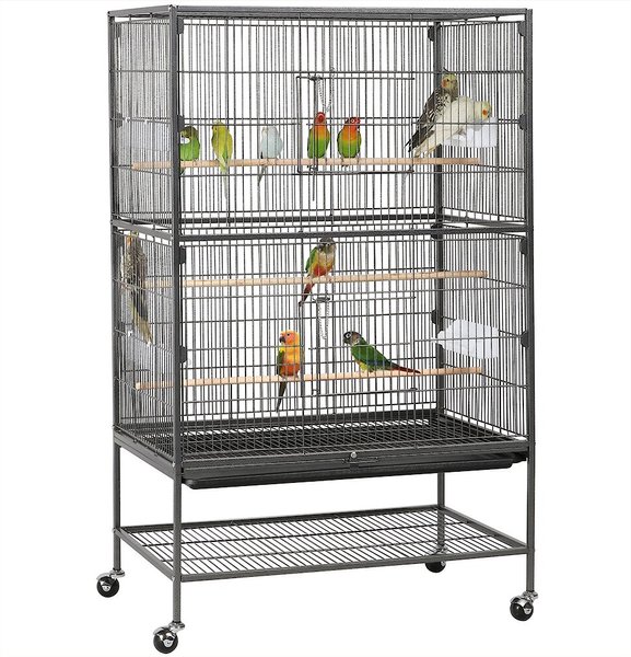 Yaheetech 52-in H Large Bird Rolling Cage and Storage Shelf， Hammered Black