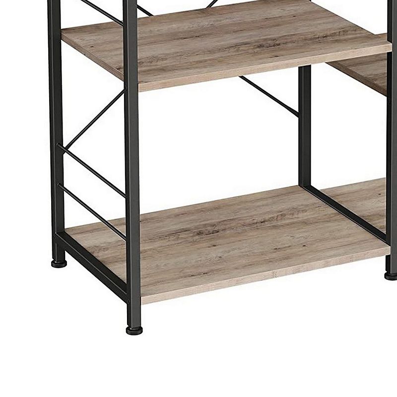 52 Inch Wood Bakers Rack， Kitchen Shelf， 6 Hooks， Workstation， Brown， Black