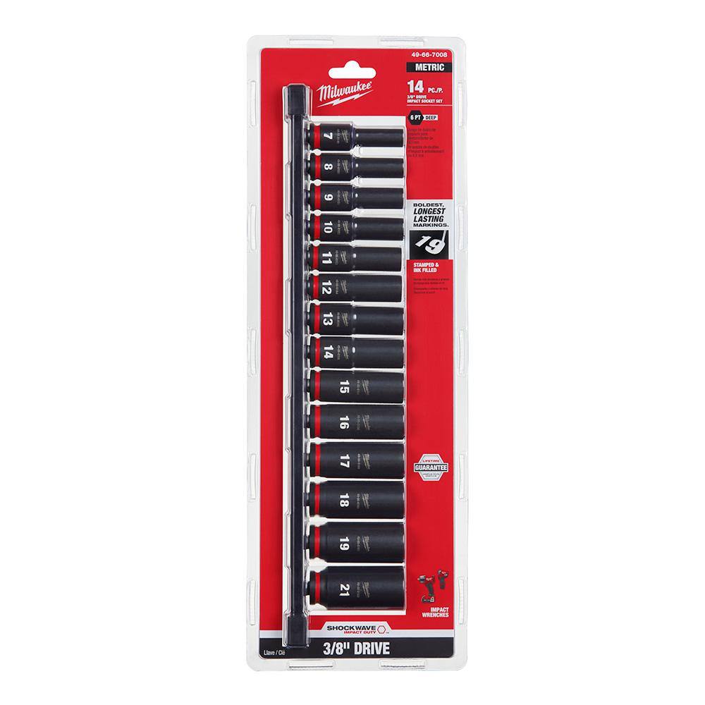 MW SHOCKWAVE 38 in. Drive Metric Deep Well 6 Point Impact Socket Set (14-Piece) 49-66-7008