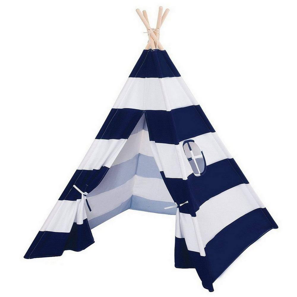 Ejoy 48 in. x 48 in. x 72 in. Natural Cotton Canvas Teepee Tent for Kids Indoor and Outdoor Playing Teepee_4PoleLargeBLUE