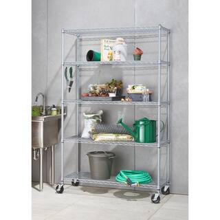 TRINITY 16-Pack Gray 5-Tier Rolling Steel Wire Shelving Unit (48 in. W x 77 in. H x 48 in. D) TBF-PS66416