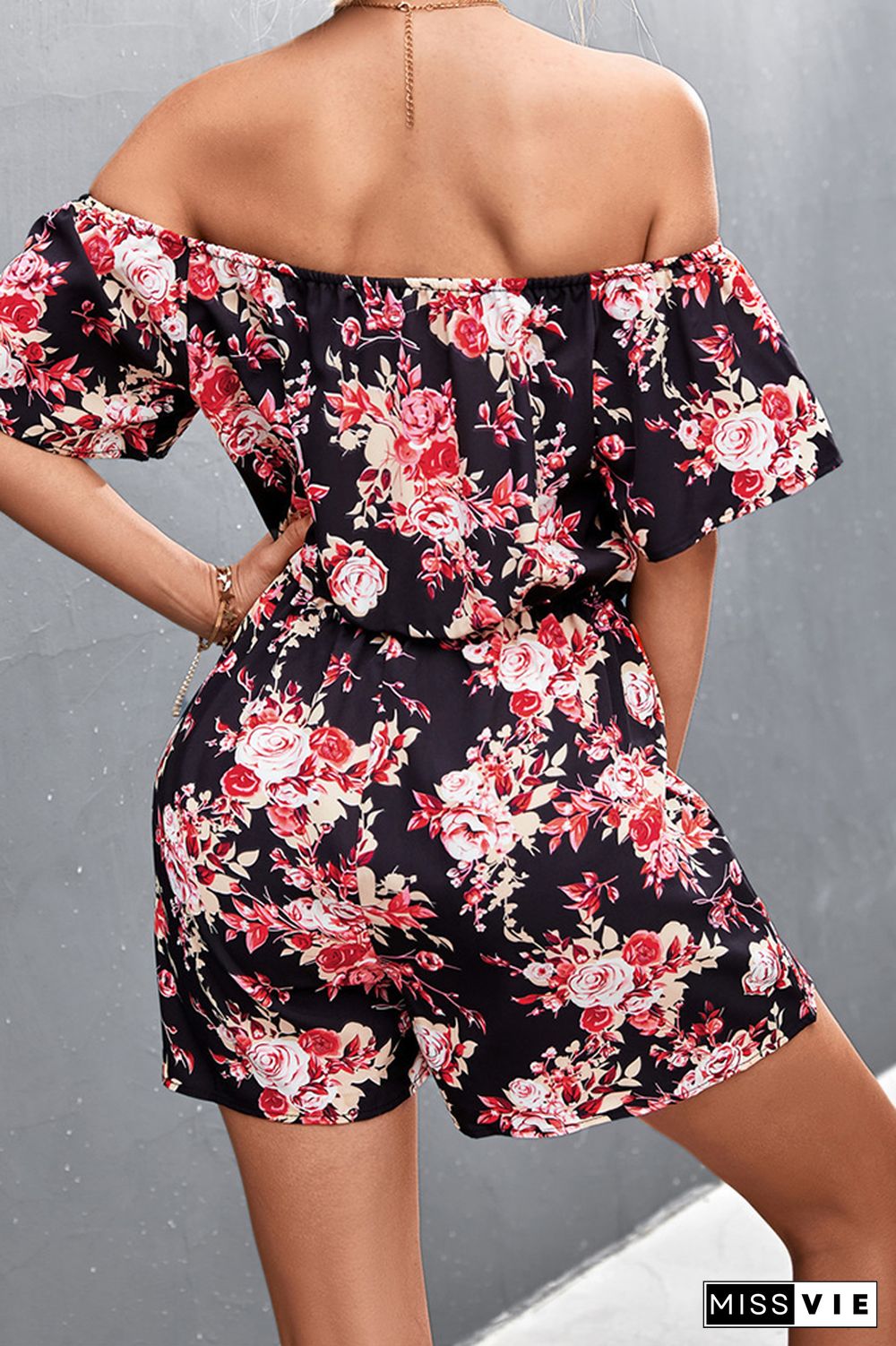 Floral Print Off Shoulder Shorts Jumpsuit Wholesale