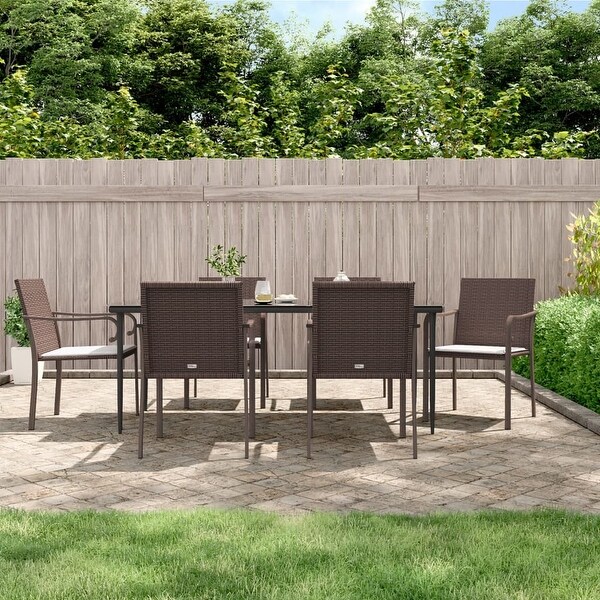 vidaXL Patio Dining Set Table and Chair with Cushions Poly Rattan and Steel