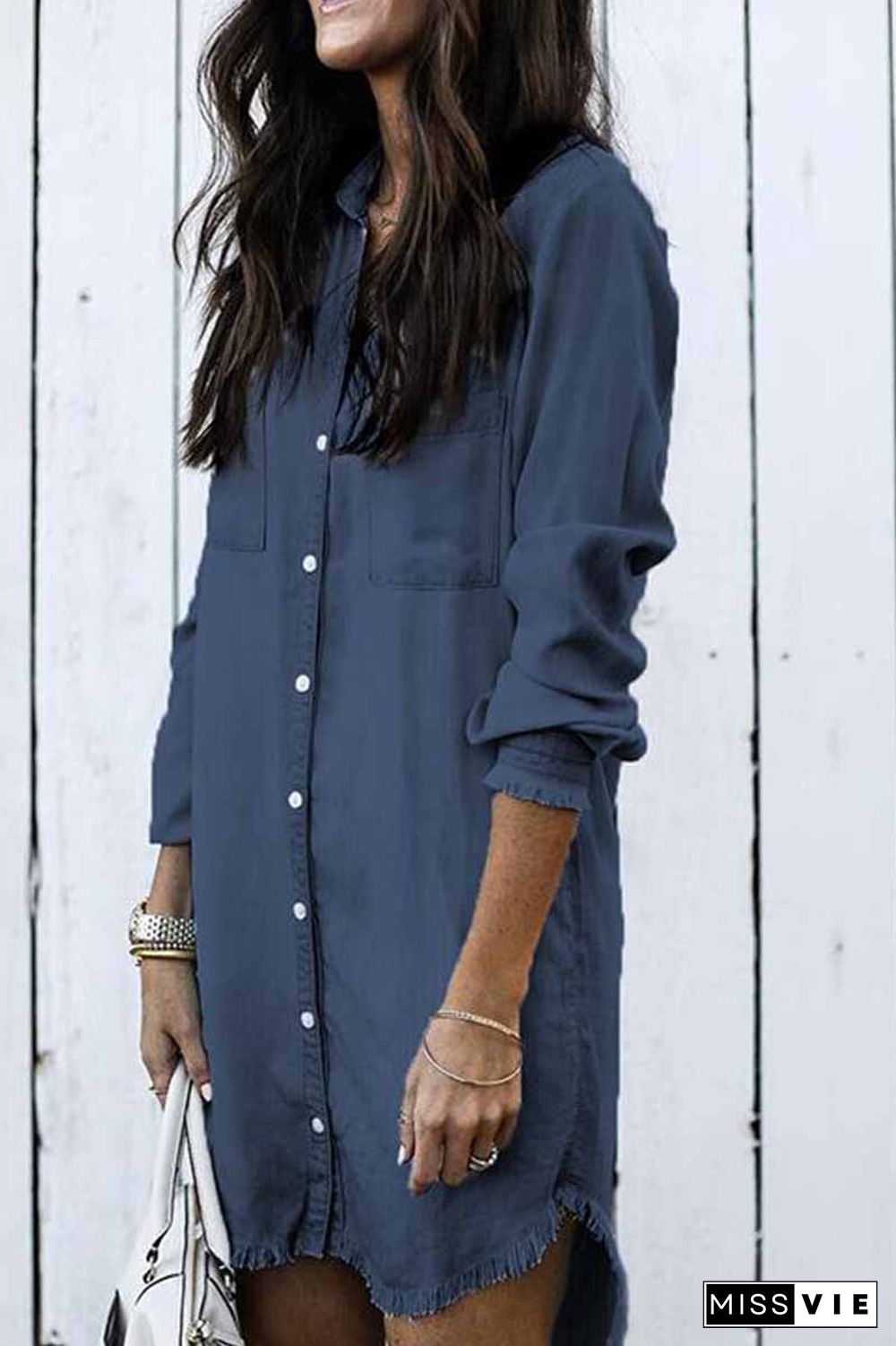 Loose Button Design 4 Colors Denim Dress(4 Colors)