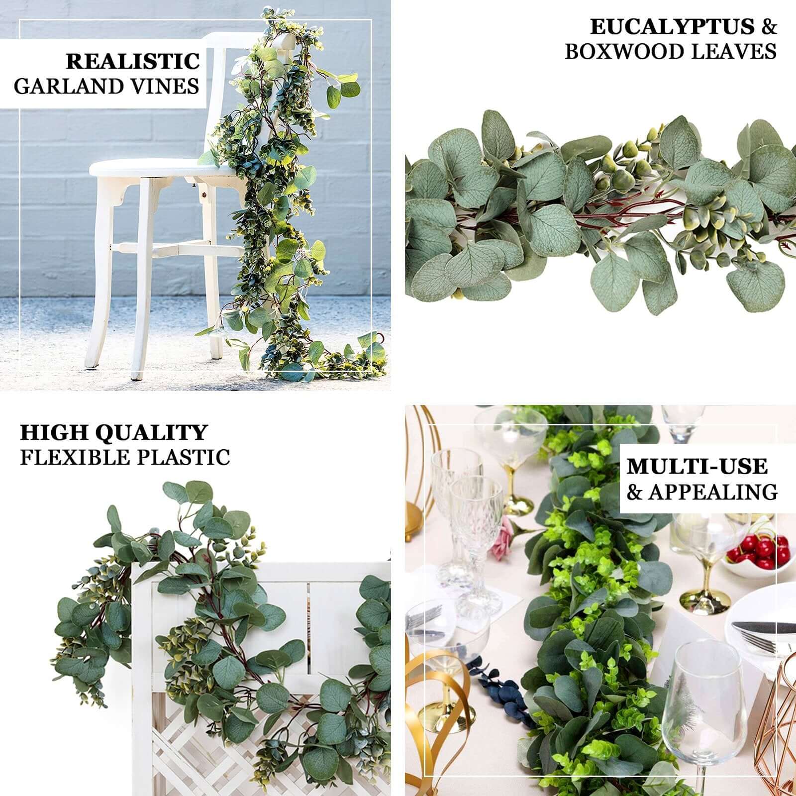 Real Touch Green Artificial Eucalyptus Boxwood Leaf Garland Vine - 3ft