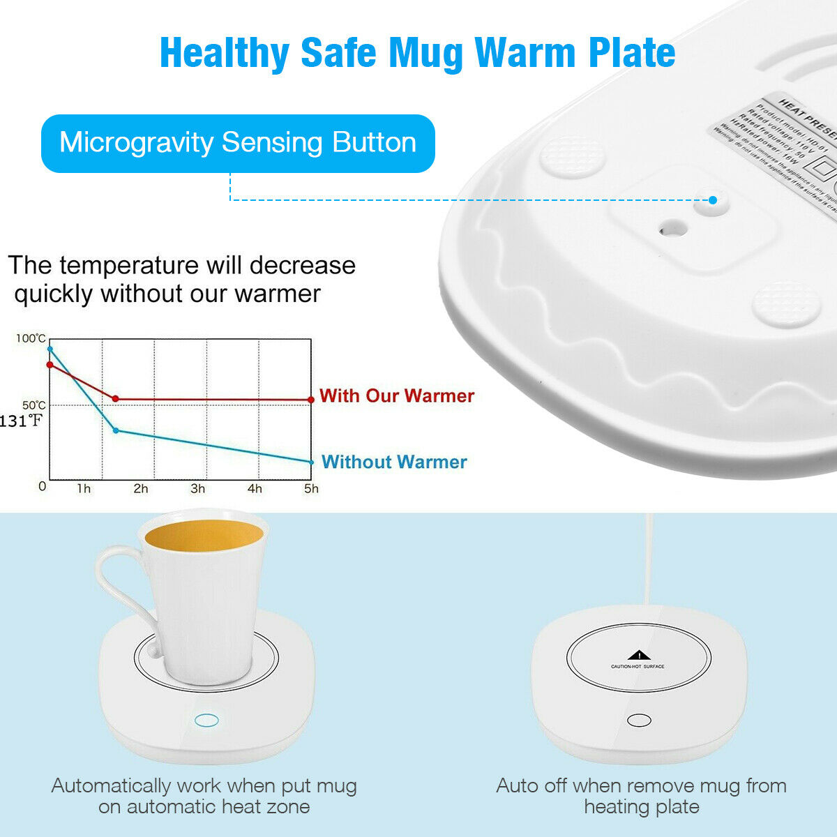 Smart Electric Coffee Cup Mug Heater Pad Auto Warmer Tea Milk Drink Shut Off