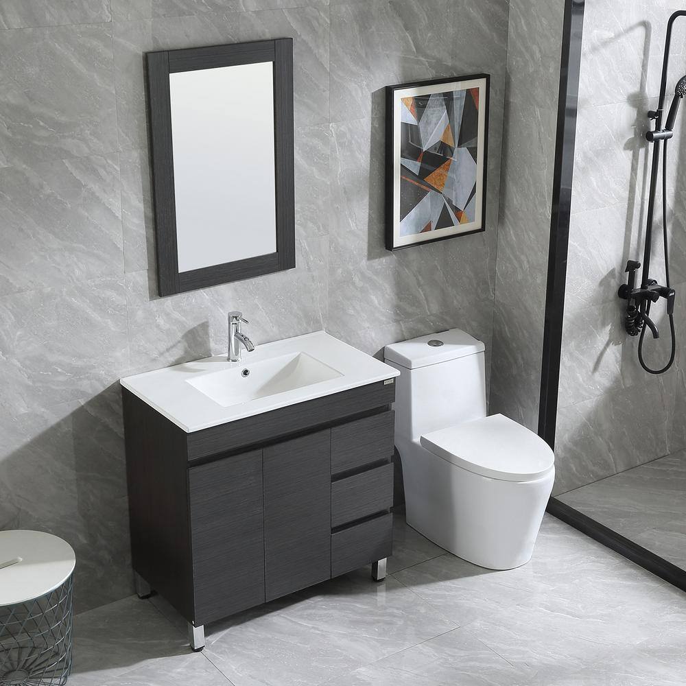 walsport Wonline 32 in. W x 19 in. D x 60 in. H Single Sink Bath Vanity in Black with Ceramic Vessel Sink Top and Mirror USBR4568+USBR4575