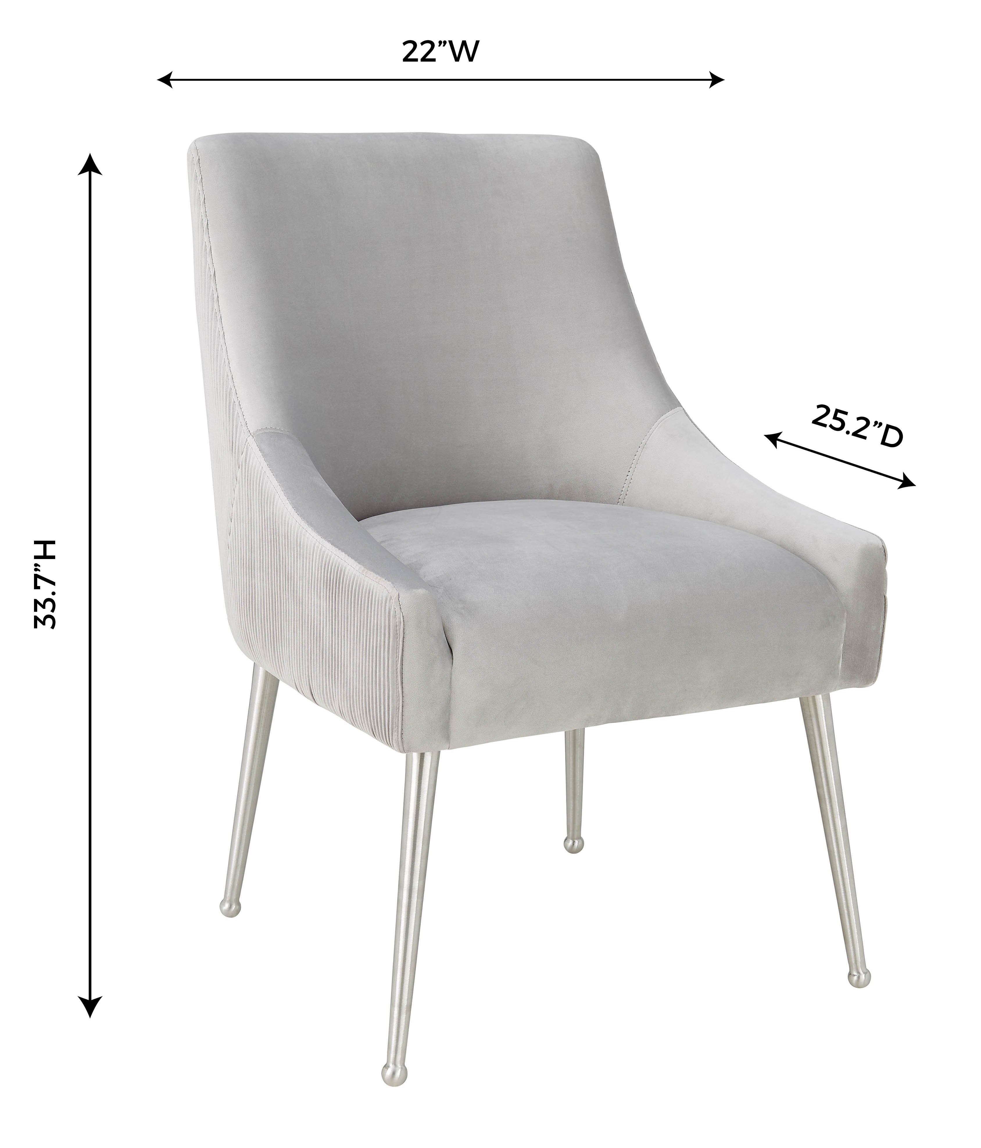 TOV Furniture Beatrix Pleated Light Grey Velvet Side Chair with Silver Legs