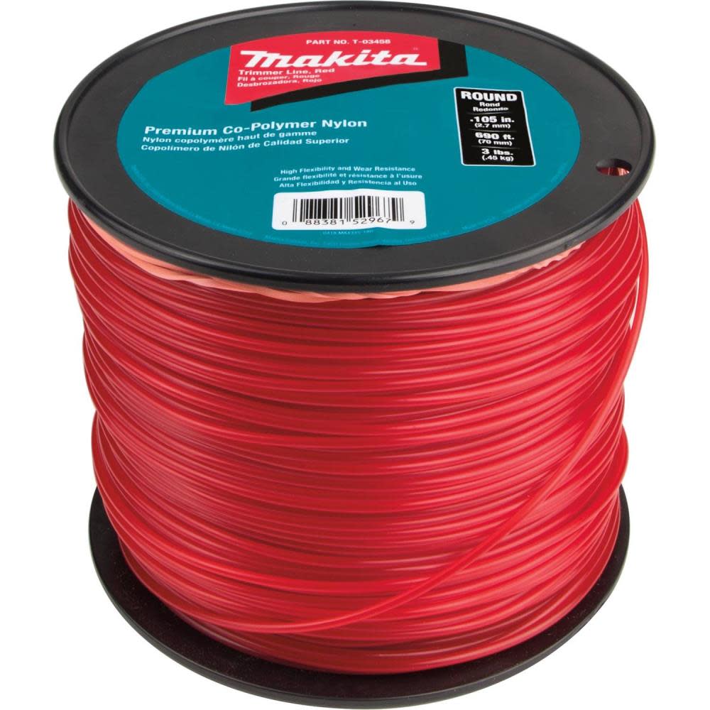 Round Trimmer Line， 0.105”， Red， 690’， 3 lbs.