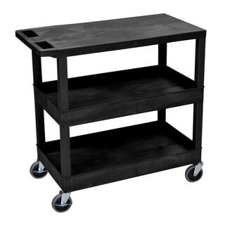 Luxor 35.25 in. W x 18 in. D x 36.25 in. H 2 Tub and 1 Flat Shelf Utility Cart with 5 in. Casters in Black EC211-B