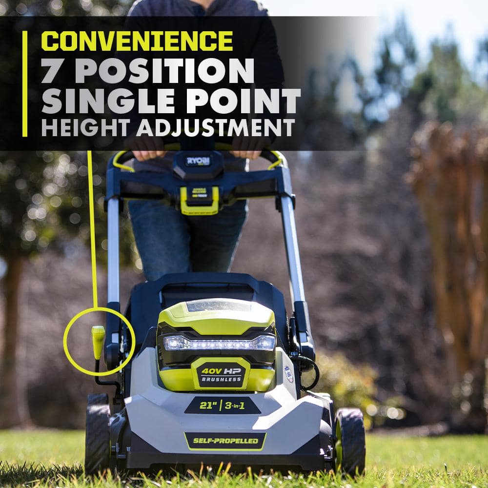 RYOBI 40V HP Brushless 21 in. Cordless Battery Walk Behind Self-Propelled Mower with (2) Batteries, Charger, Lawn & Leaf Bag RY401140US-LB