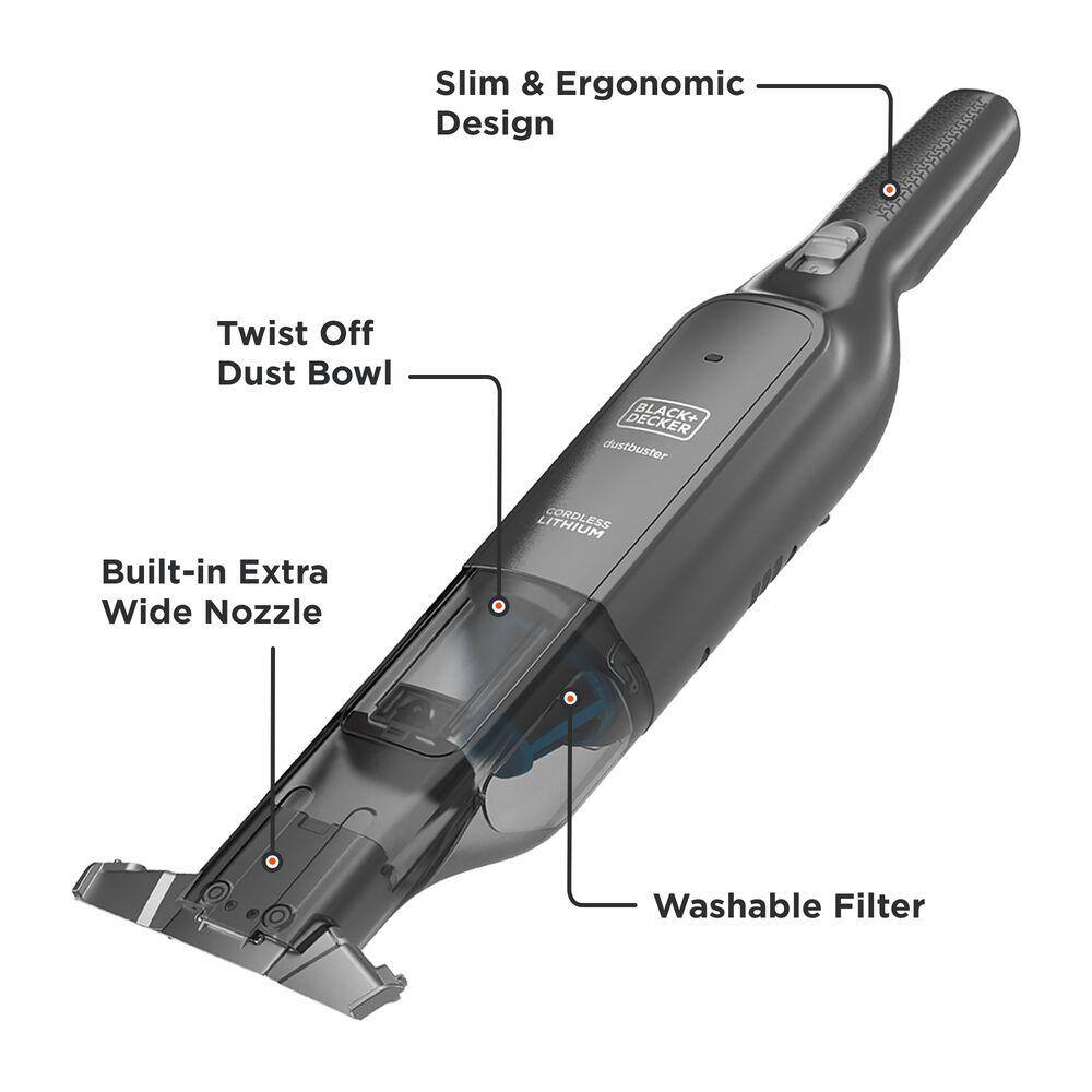 BLACK+DECKER Dustbuster 12-Volt MAX Bagless Cordless Washable Filter Multisurface Handheld Vacuum in Gray HLVC315B01