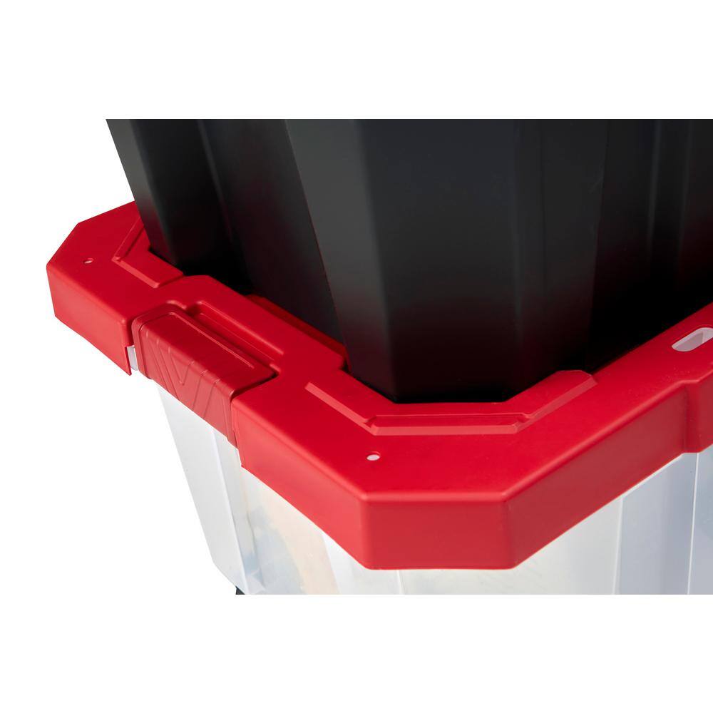 Husky 25 Gal. Latch and Stack Tote in Clear with Red Lid 206234