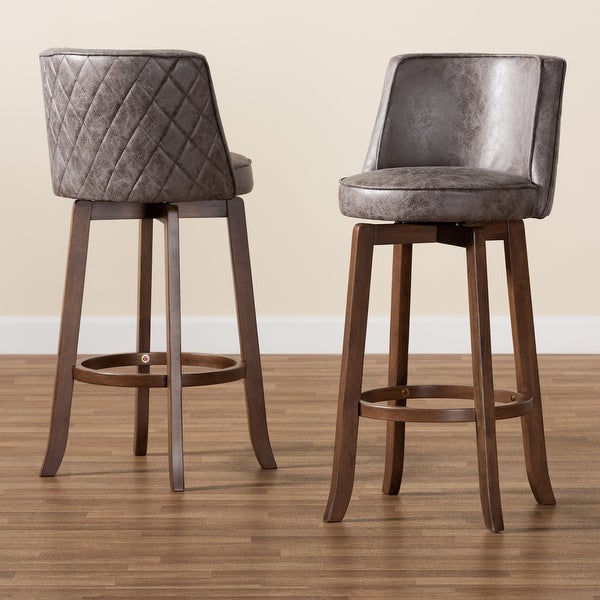 Adams Transitional Upholstered and Walnut Wood 2-PC Bar Stool Set