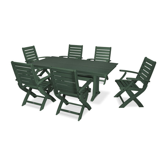 Polywood Signature Folding Chair 7-Piece Farmhouse Dining Set with Trestle Legs PWS295-1