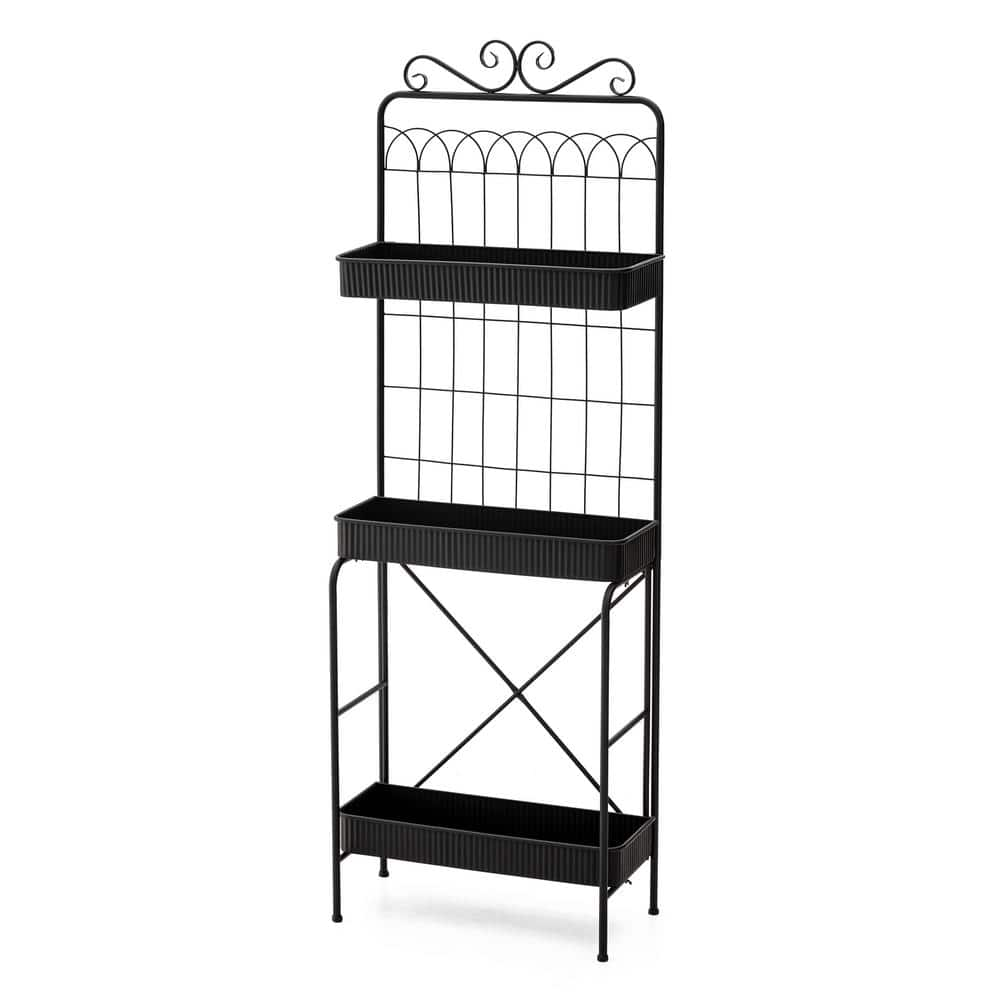 Glitzhome 68 in. H 3-Tier Black Metal Shelf Planter Stands or Storage Rack Kits and Accessories 2007200065